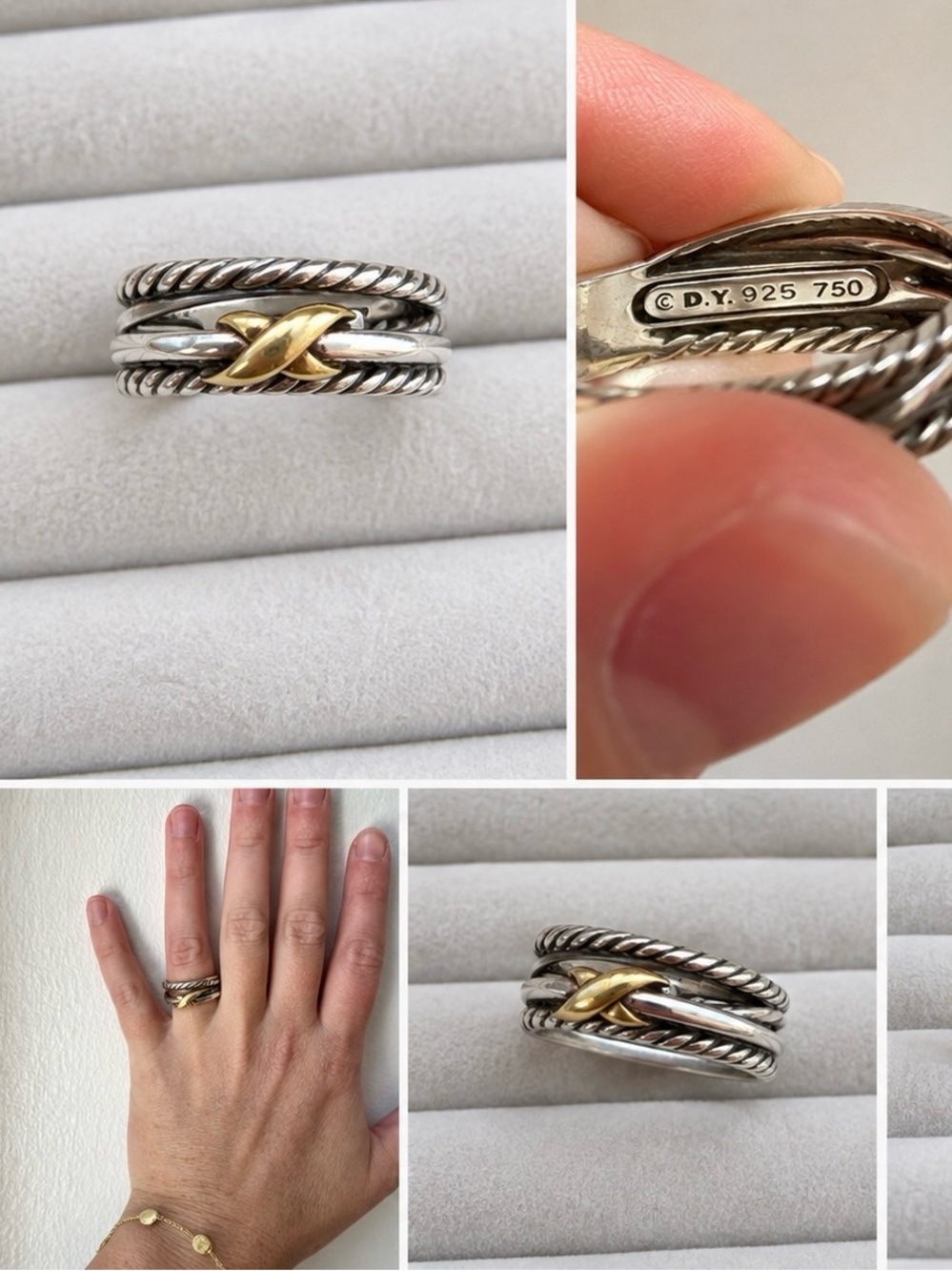 David Yurman Two-Tone Sterling Silver Ring with Gold Accent X